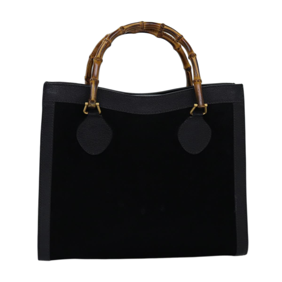 GUCCI Bamboo Tote Bag Suede Black 75117