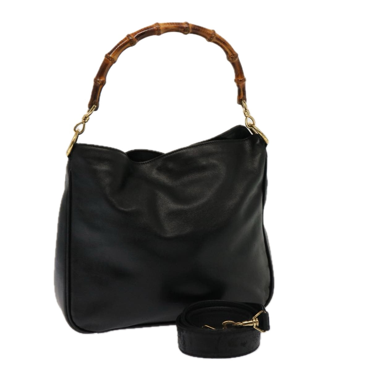 GUCCI Bamboo Hand Bag Leather 2way Black 001 123 1638 75140