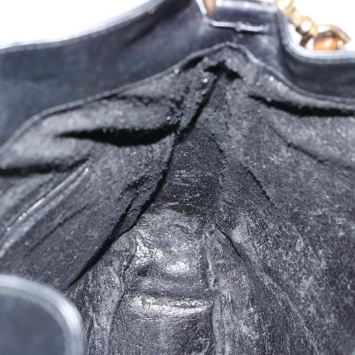 GUCCI Bamboo Hand Bag Leather 2way Black 001 123 1638 75140