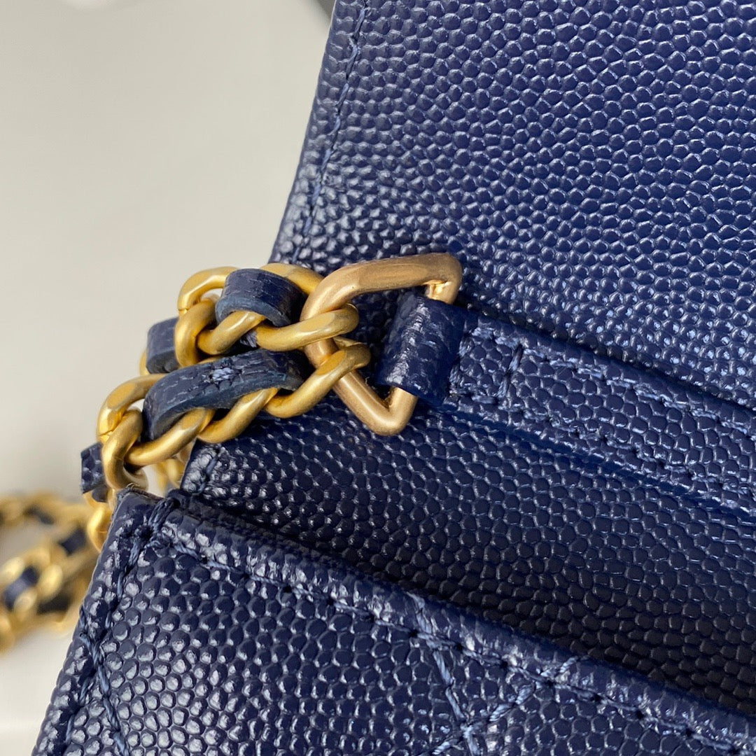 CHL Clutch With Chain Gold Hardware Grained Shinny Navy Blue For Women Handbags, Shoulder Bags 4.7in/12cm AP2857