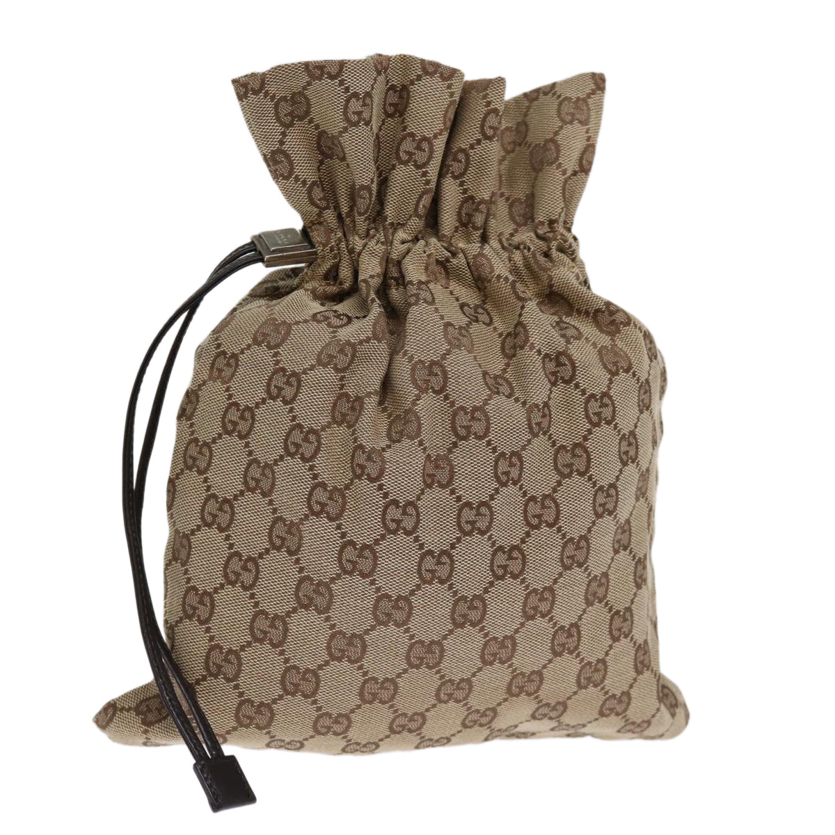 GUCCI GG Canvas Drawstring Pouch Beige 75149