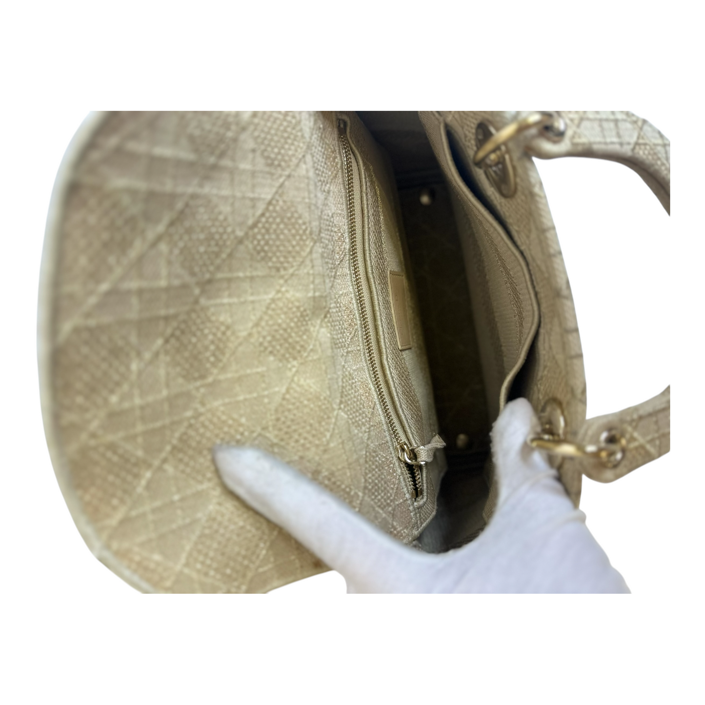 Christian Dior Canvas Embroidered Cannage Medium Lady D-Lite Beige