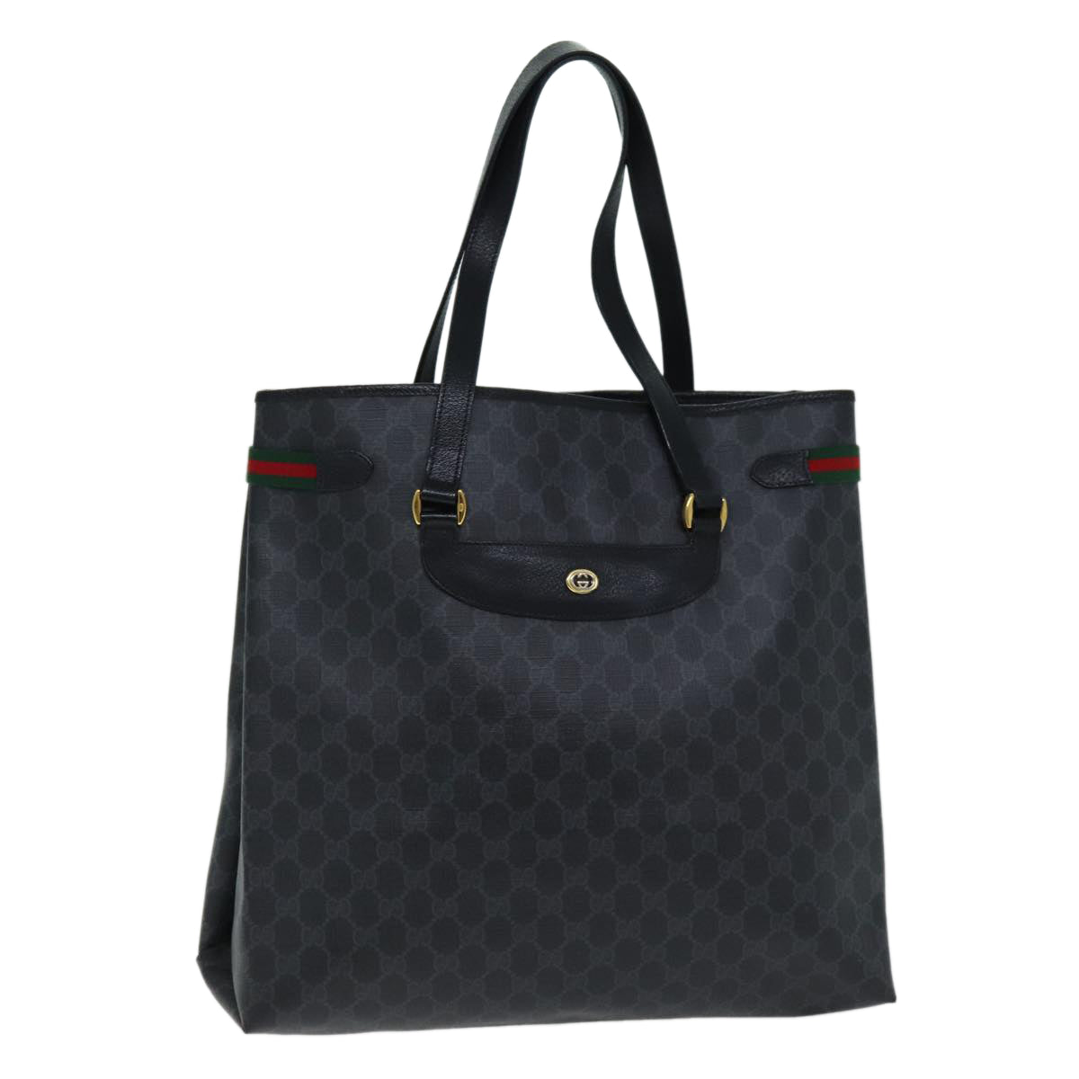 GUCCI GG Supreme Web Sherry Line Tote Bag PVC Red Black 39 02 091 75316