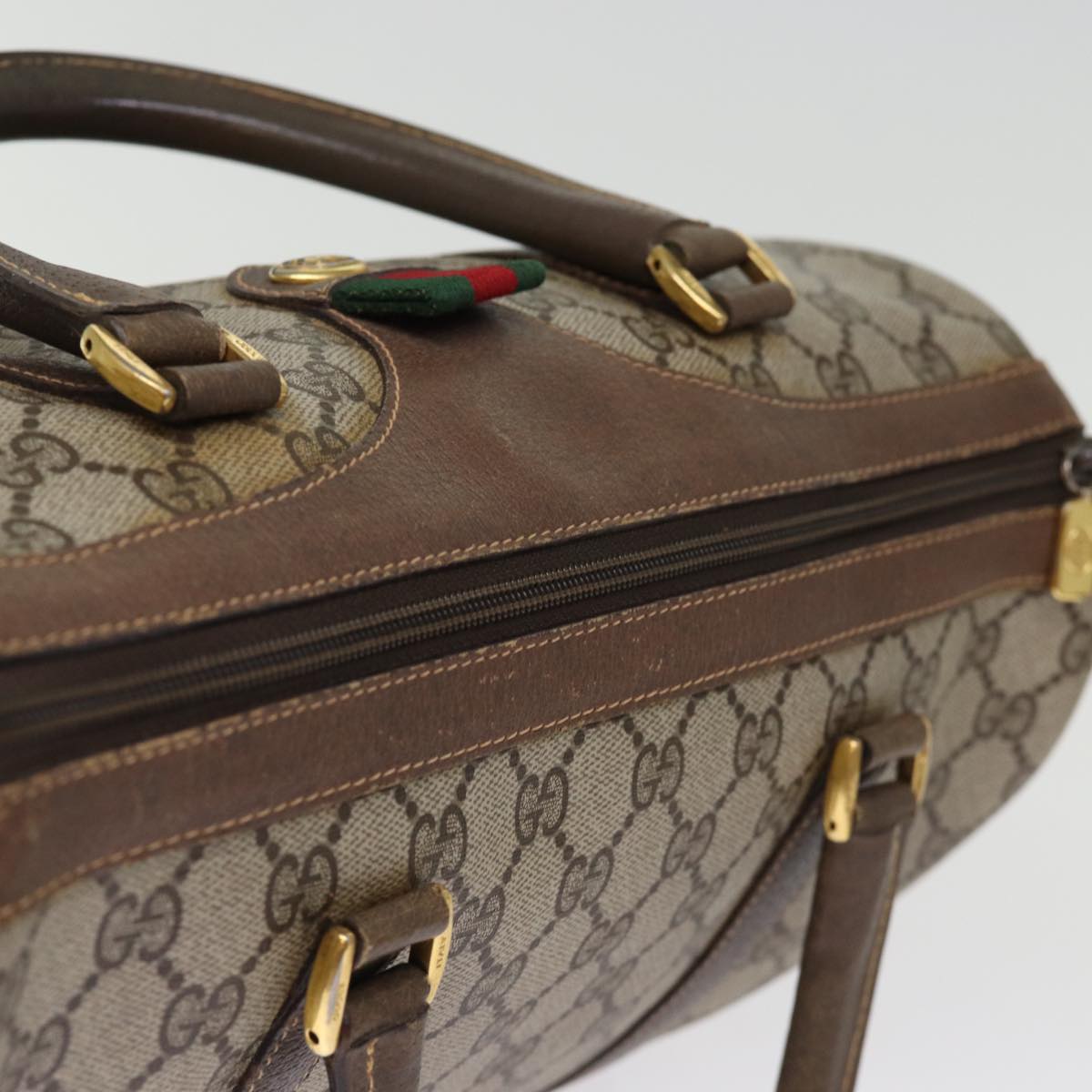 GUCCI GG Supreme Web Sherry Line Boston Bag PVC Beige Red 40 02 007 75319