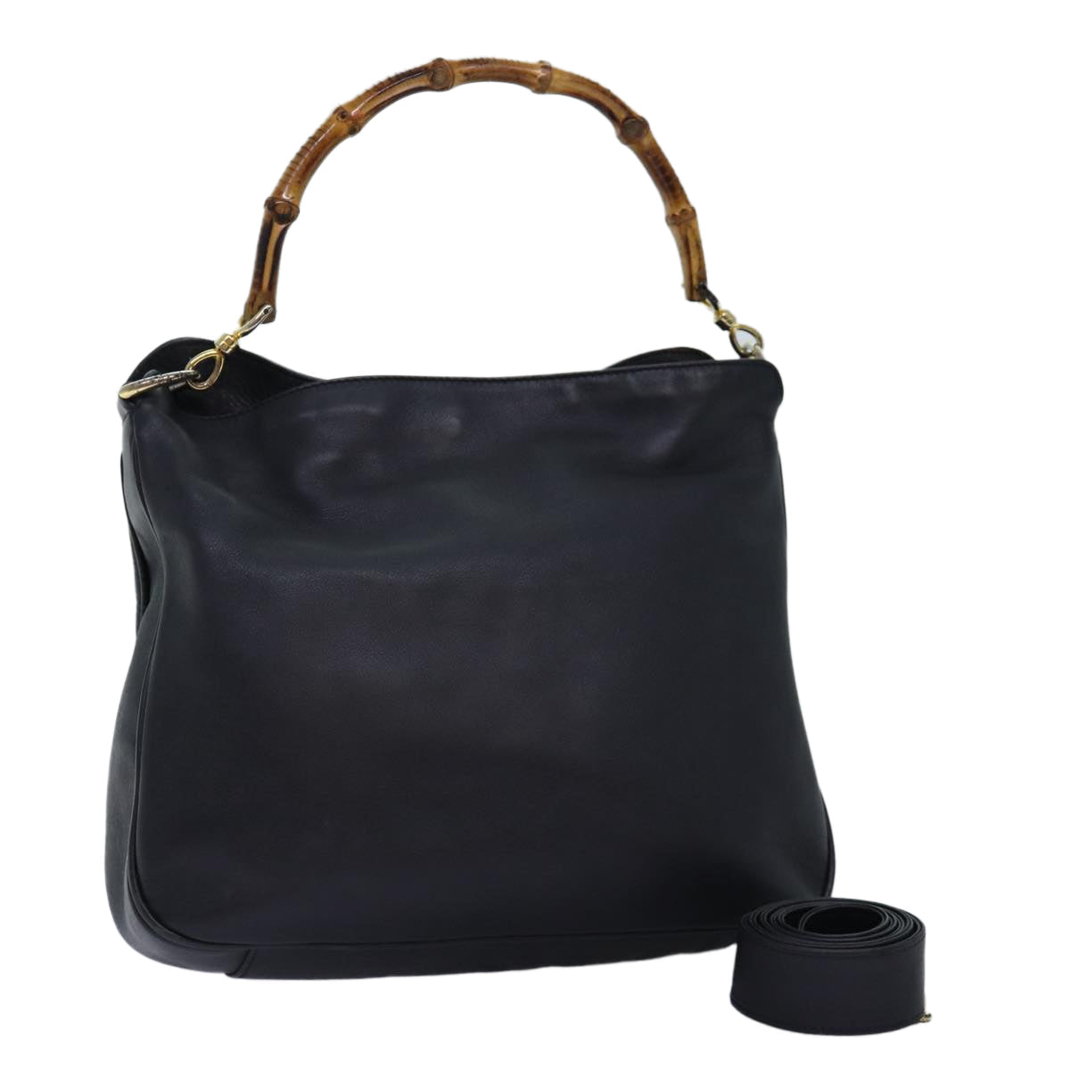 GUCCI Bamboo Shoulder Bag Leather 2way Black 000 1448 1638 75354