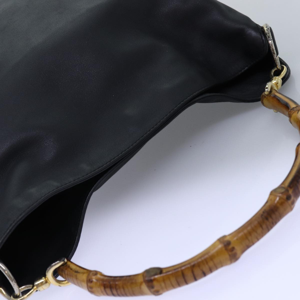 GUCCI Bamboo Shoulder Bag Leather 2way Black 000 1448 1638 75354