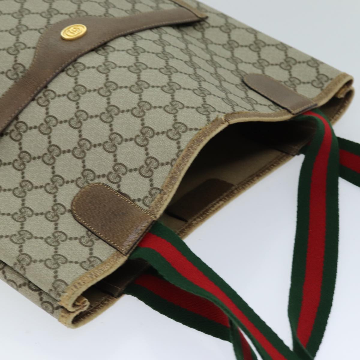 GUCCI GG Supreme Web Sherry Line Tote Bag PCVLeather Beige 39 02 003 75358