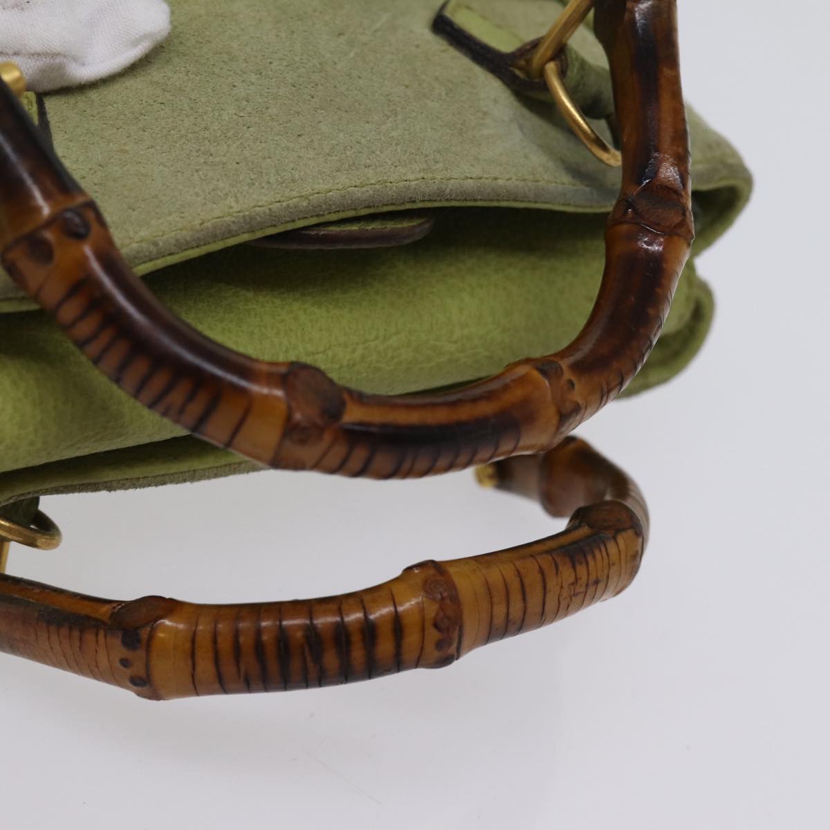 GUCCI Bamboo Hand Bag Suede 2way Green 007 2214 0238 75507