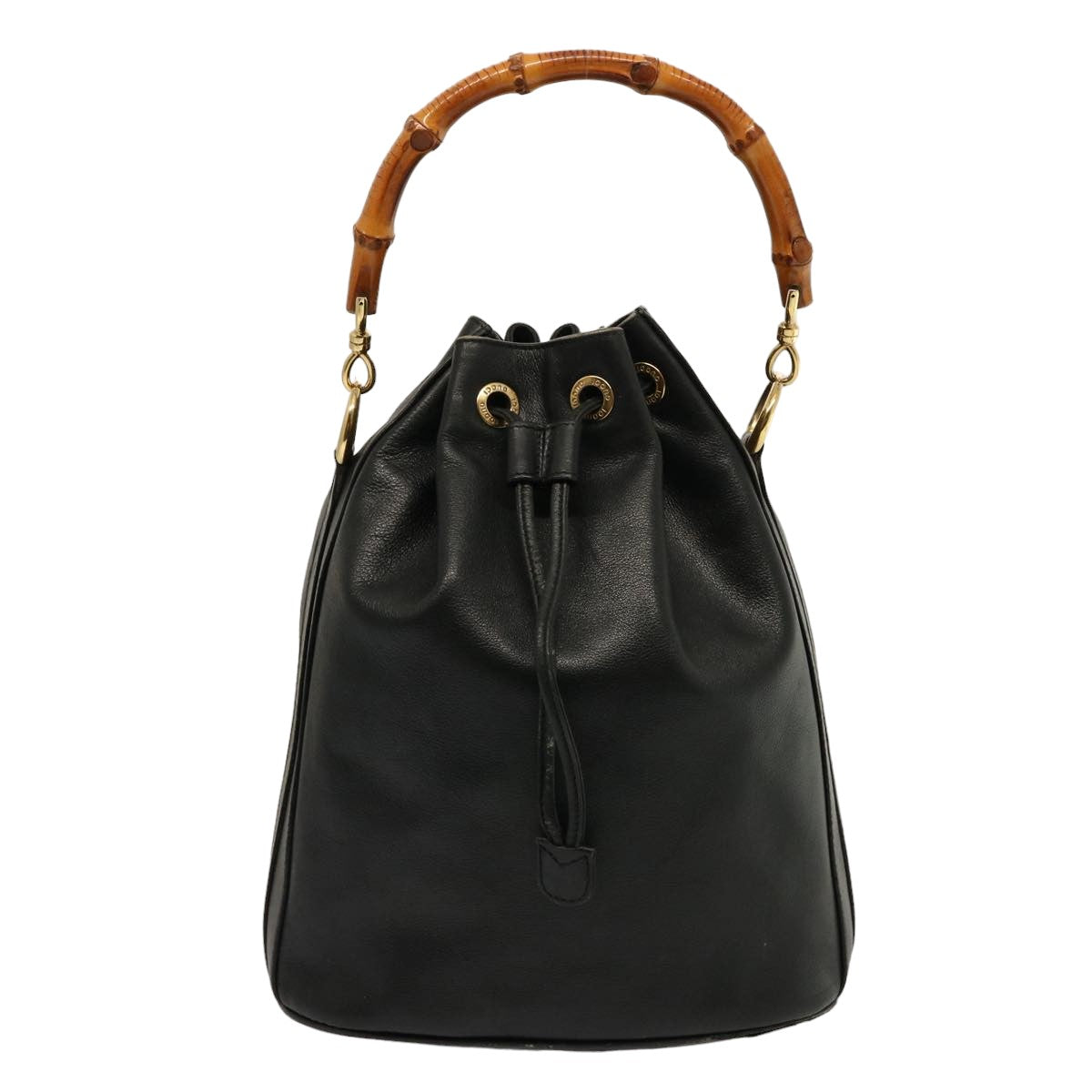 GUCCI Bamboo Hand Bag Leather 2way Black 001 2684 1657 75508