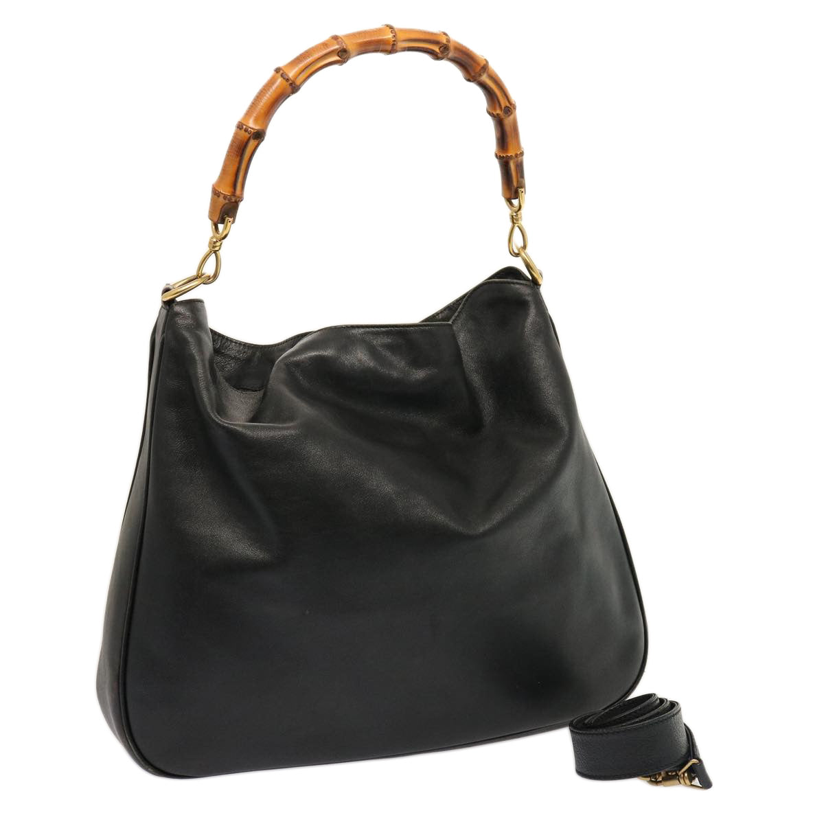 GUCCI Bamboo Hand Bag Leather 2way Black 001 2404 1577 75509