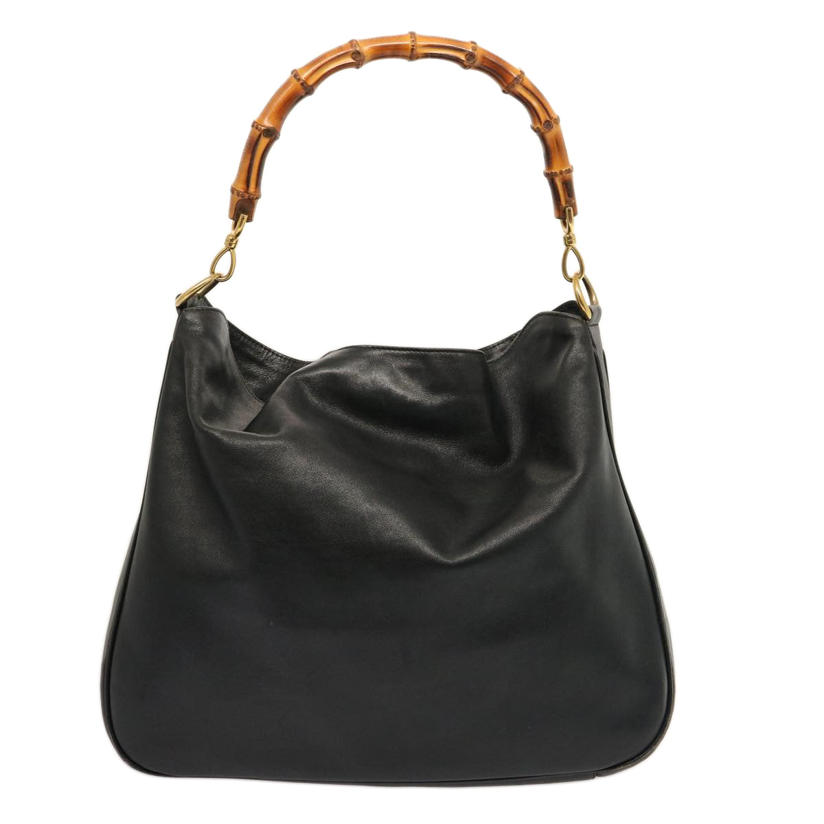GUCCI Bamboo Hand Bag Leather 2way Black 001 2404 1577 75509