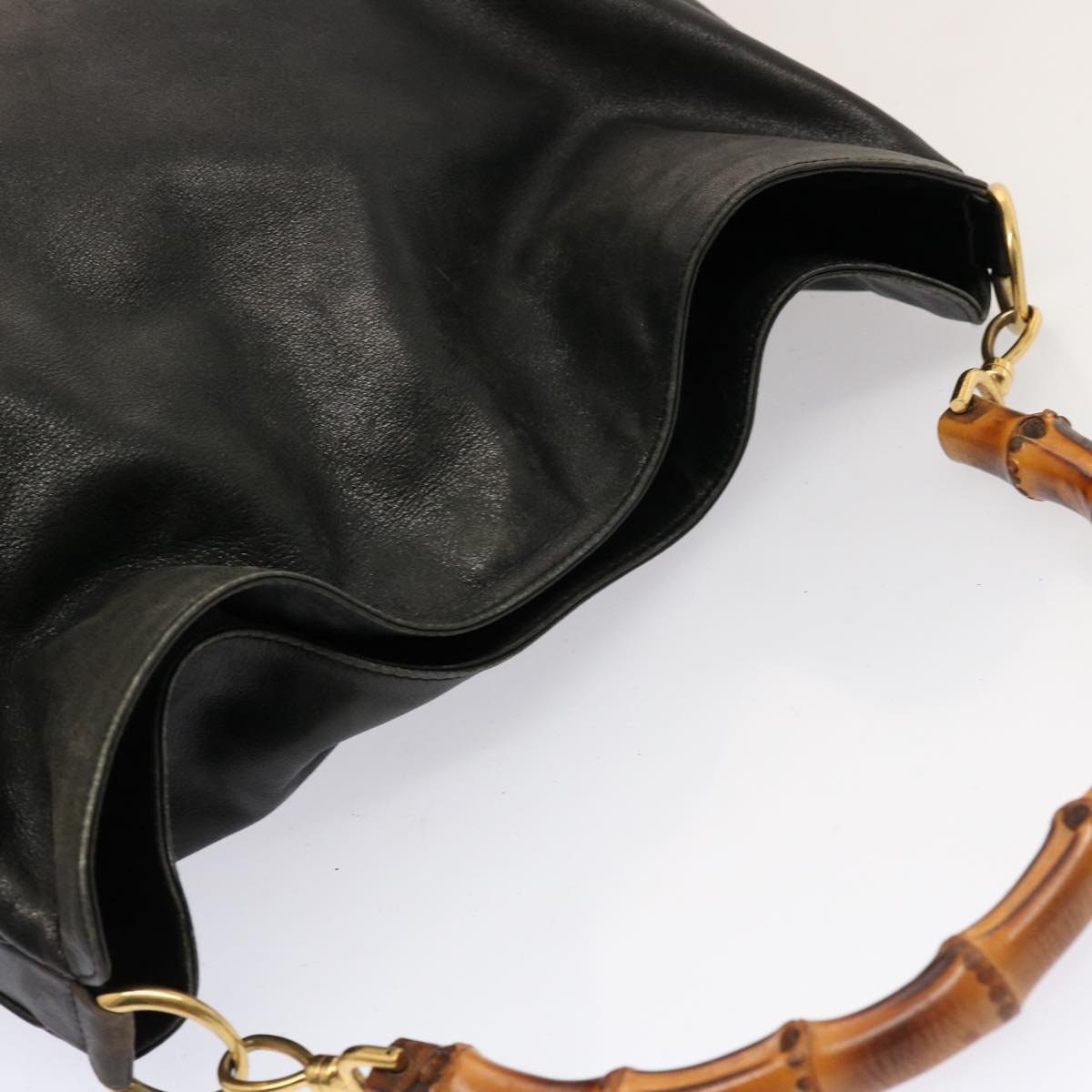 GUCCI Bamboo Hand Bag Leather 2way Black 001 2404 1577 75509