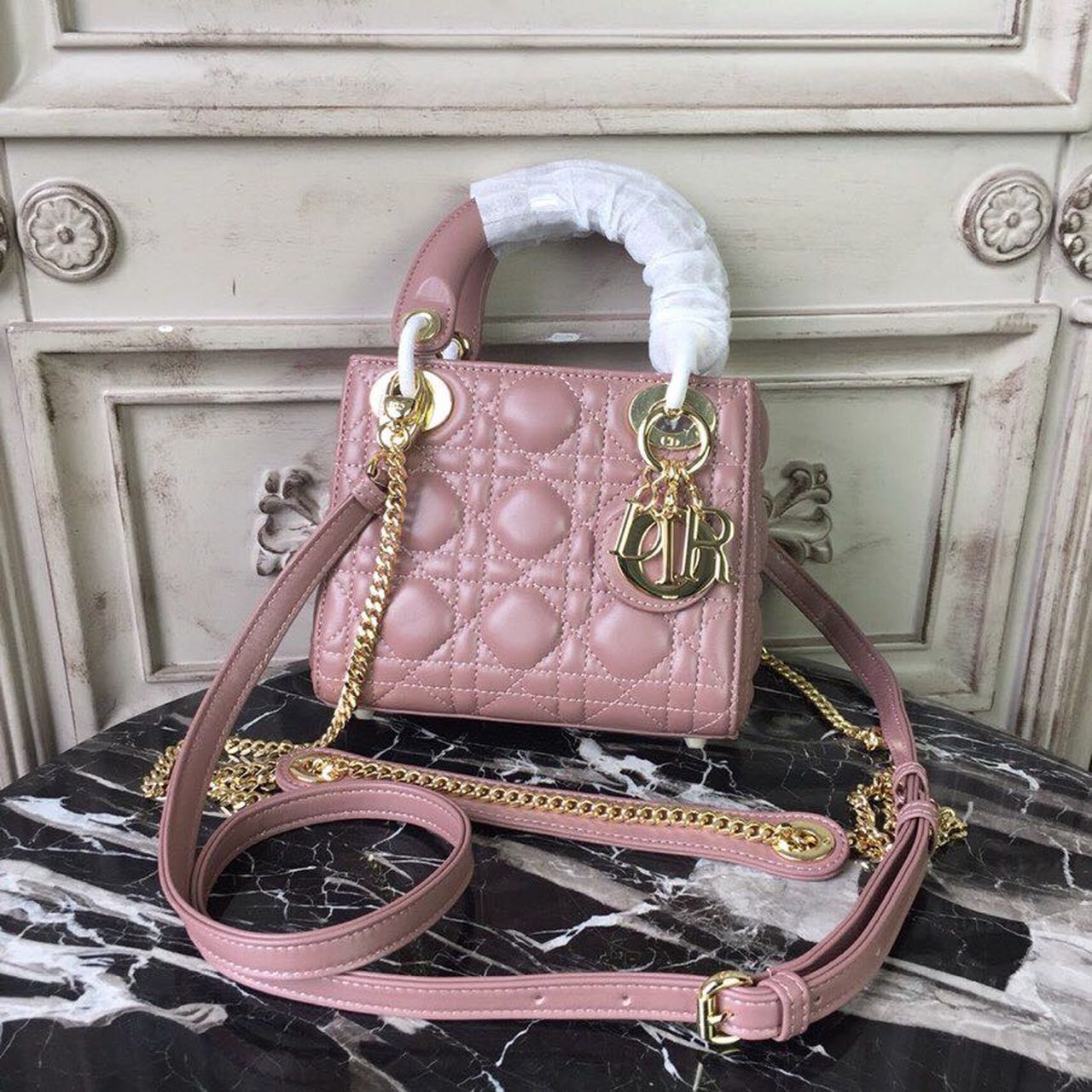 GLAMI Mini Lady Bag Gold Toned Hardware Dusty Pink For Women 18cm/7in CD