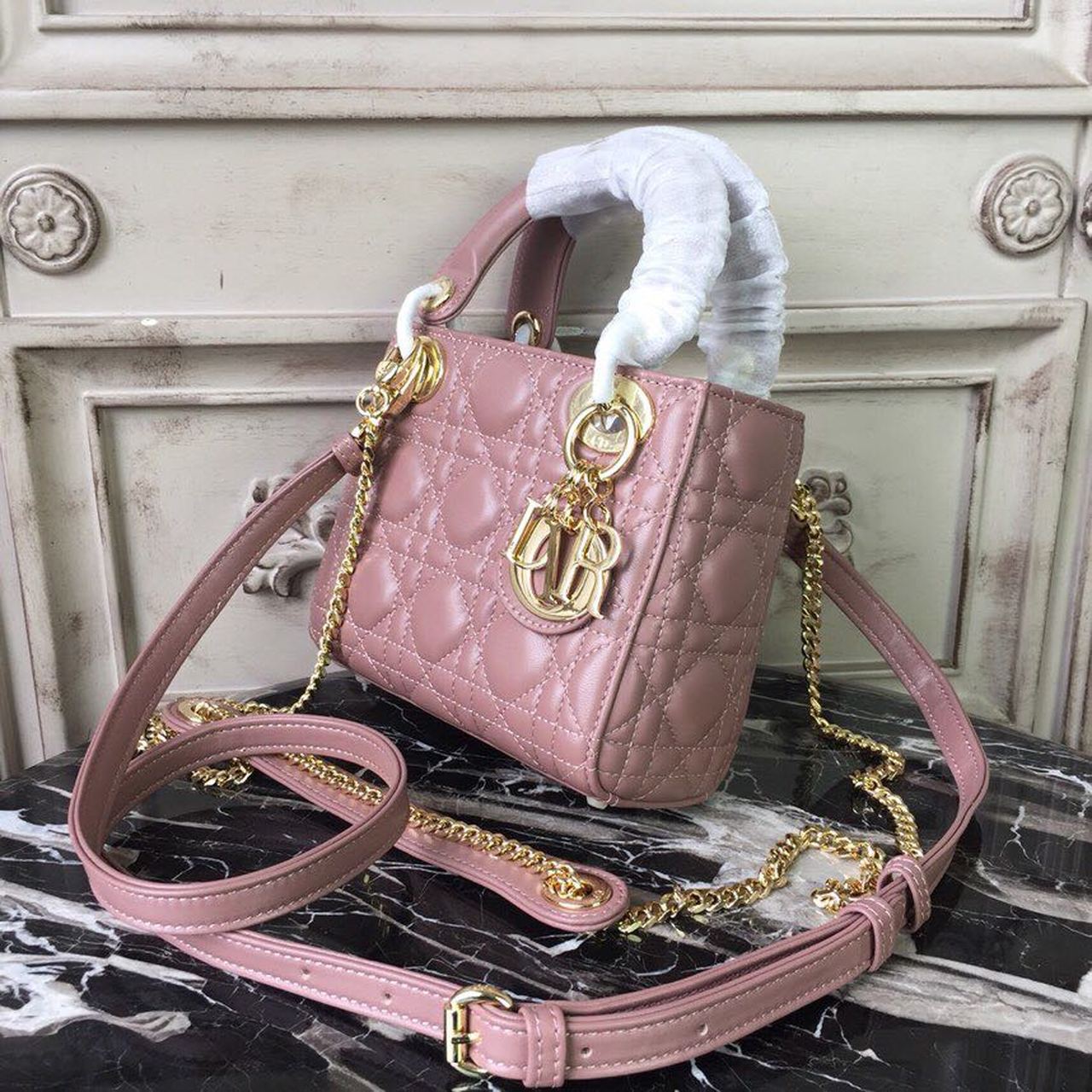 GLAMI Mini Lady Bag Gold Toned Hardware Dusty Pink For Women 18cm/7in CD