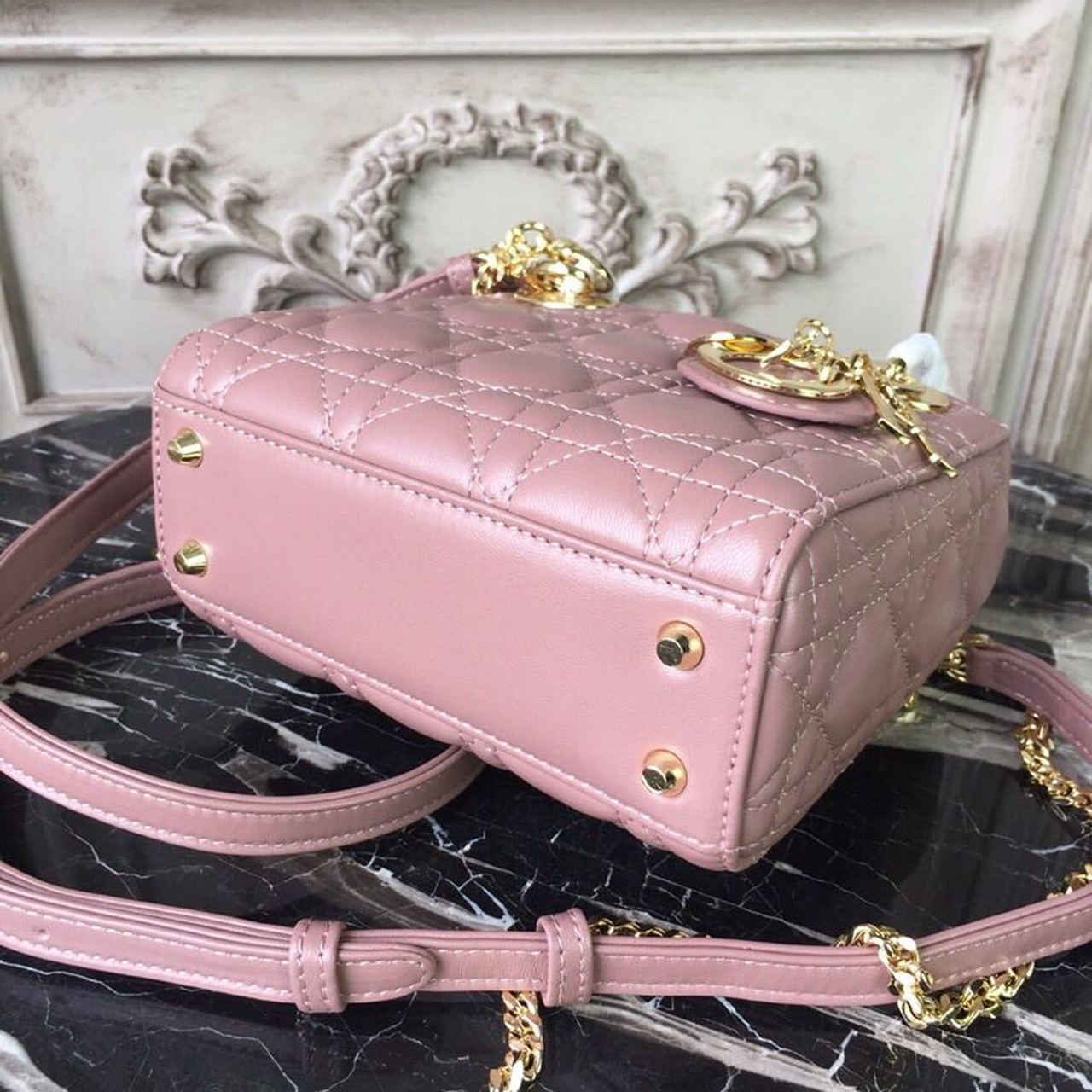 GLAMI Mini Lady Bag Gold Toned Hardware Dusty Pink For Women 18cm/7in CD