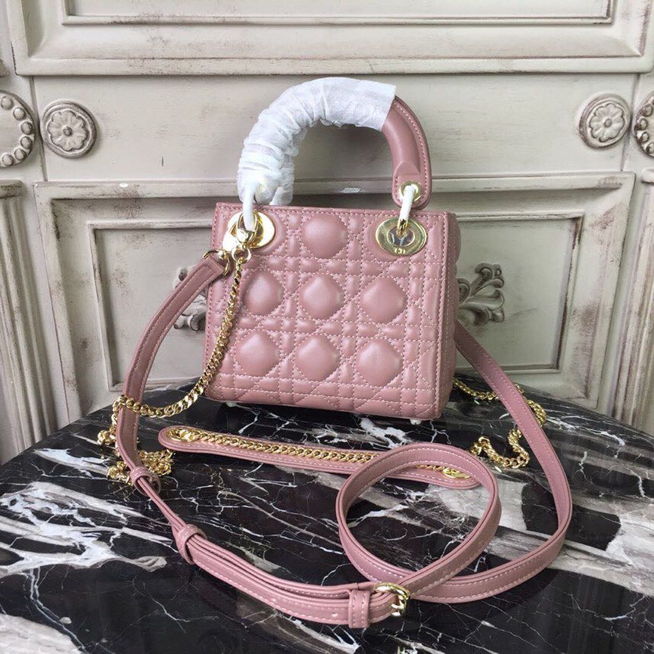 GLAMI Mini Lady Bag Gold Toned Hardware Dusty Pink For Women 18cm/7in CD