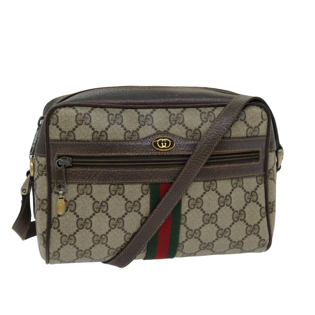 GUCCI Web Sherry Line GG Supreme Shoulder Bag PVC Beige Red 89 02 004 75563