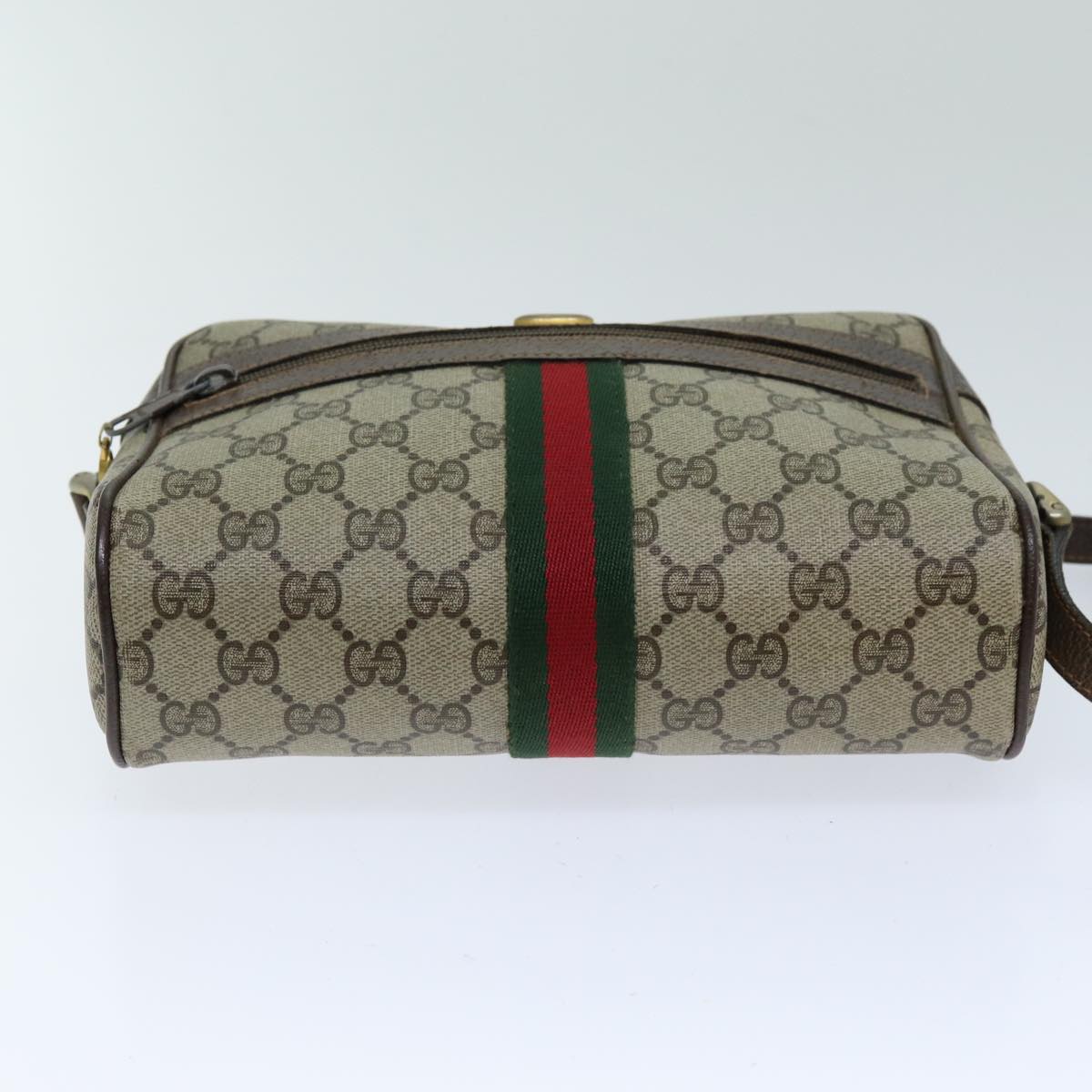 GUCCI Web Sherry Line GG Supreme Shoulder Bag PVC Beige Red 89 02 004 75563
