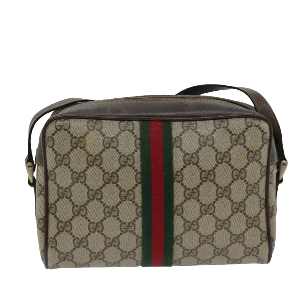 GUCCI Web Sherry Line GG Supreme Shoulder Bag PVC Beige Red 89 02 004 75563