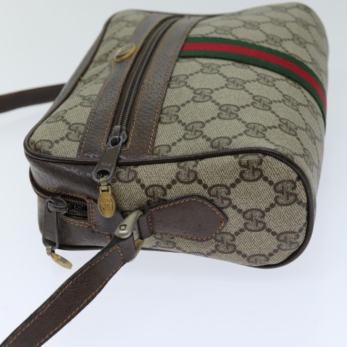 GUCCI Web Sherry Line GG Supreme Shoulder Bag PVC Beige Red 89 02 004 75563