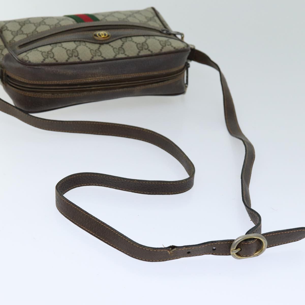 GUCCI Web Sherry Line GG Supreme Shoulder Bag PVC Beige Red 89 02 004 75563