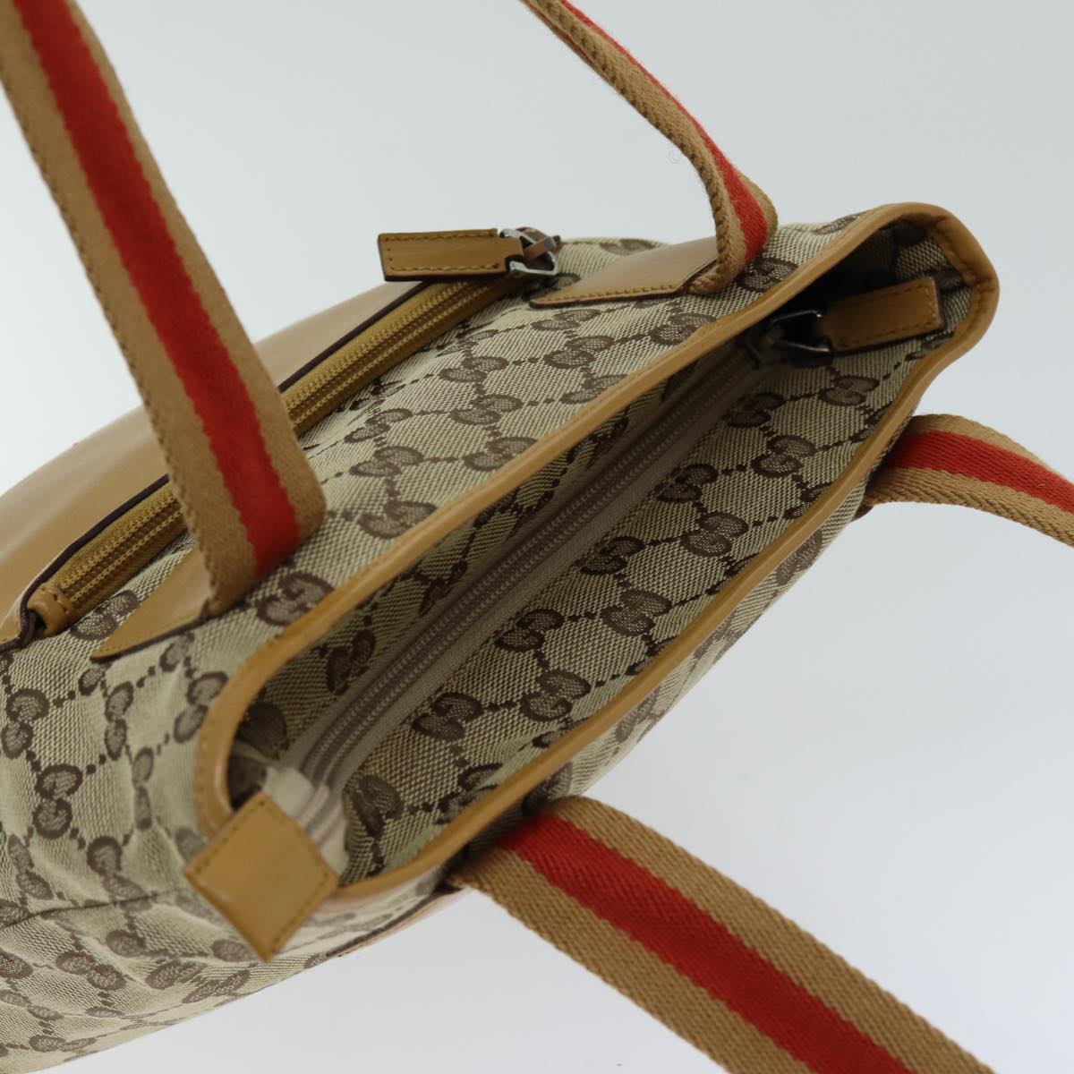 GUCCI GG Canvas Sherry Line Tote Bag Beige Red Brown 019 0402 75588