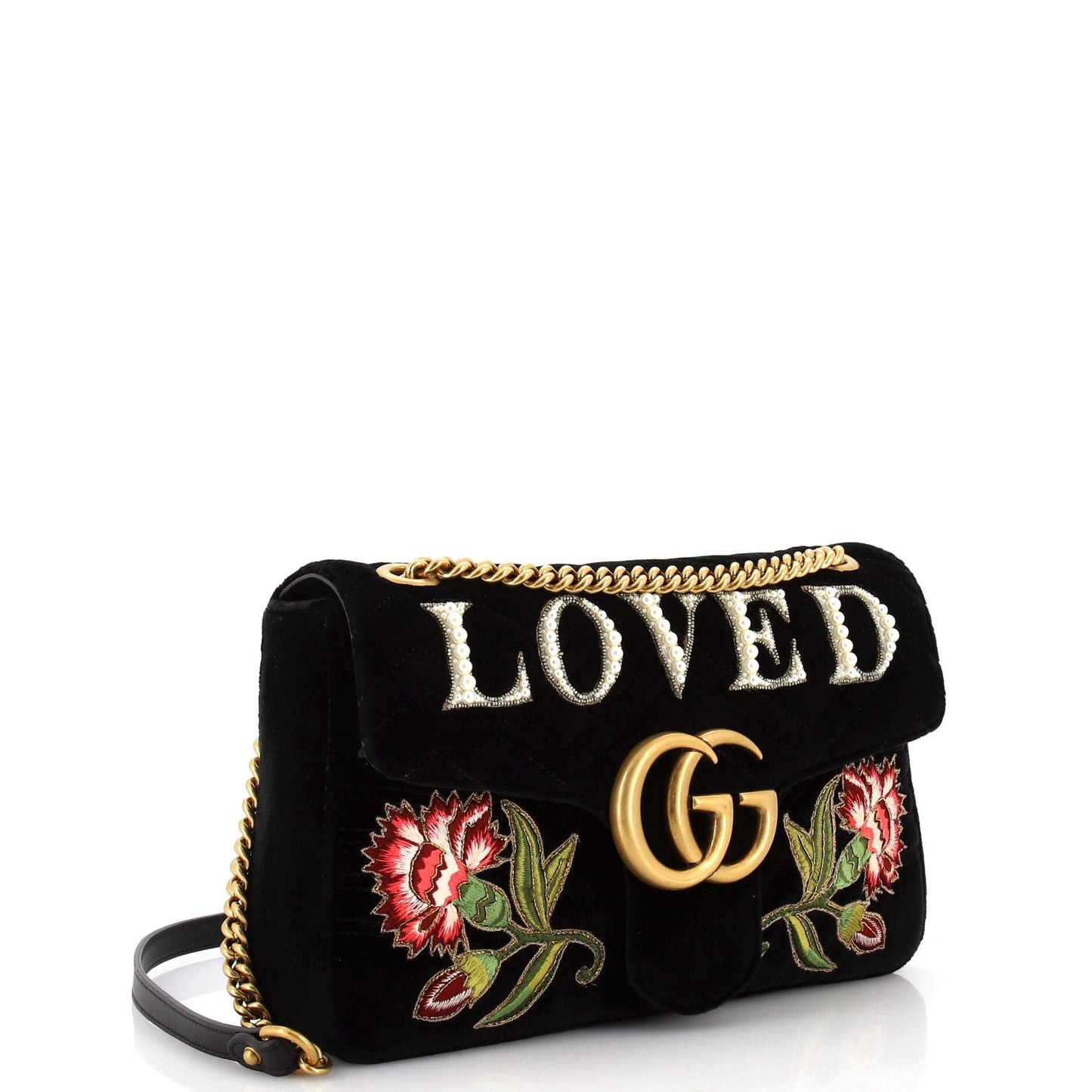 GG Marmont Flap Bag Embroidered Matelasse Velvet Medium