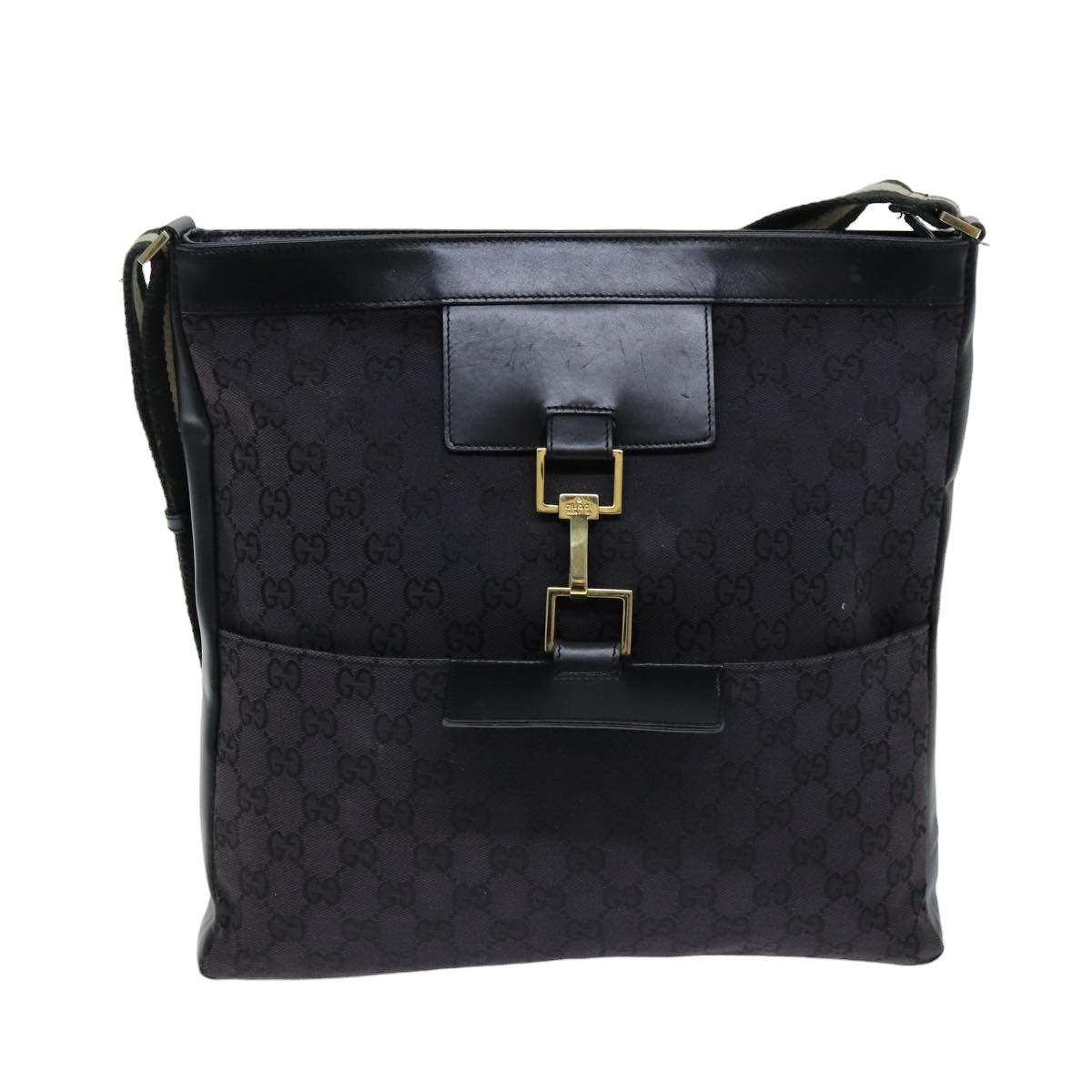 GUCCI GG Canvas Shoulder Bag Black White 001 4094 75600
