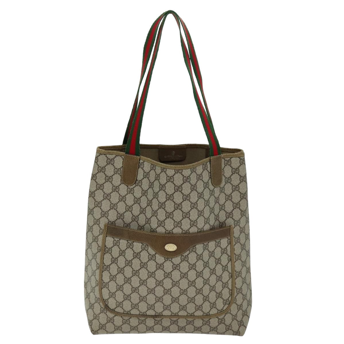 GUCCI GG Supreme Web Sherry Line Tote Bag PVC Red Beige 002 23 4487 75601