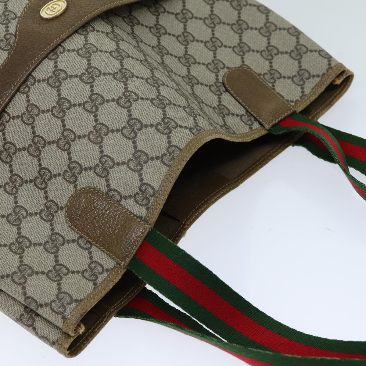 GUCCI GG Supreme Web Sherry Line Tote Bag PVC Red Beige 002 23 4487 75601