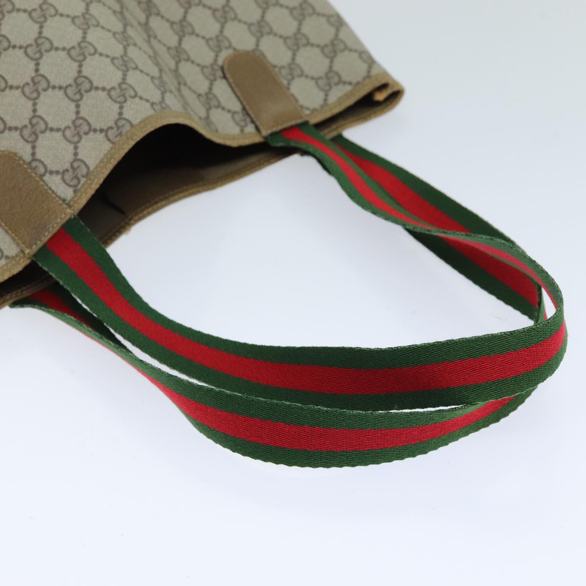 GUCCI GG Supreme Web Sherry Line Tote Bag PVC Red Beige 002 23 4487 75601