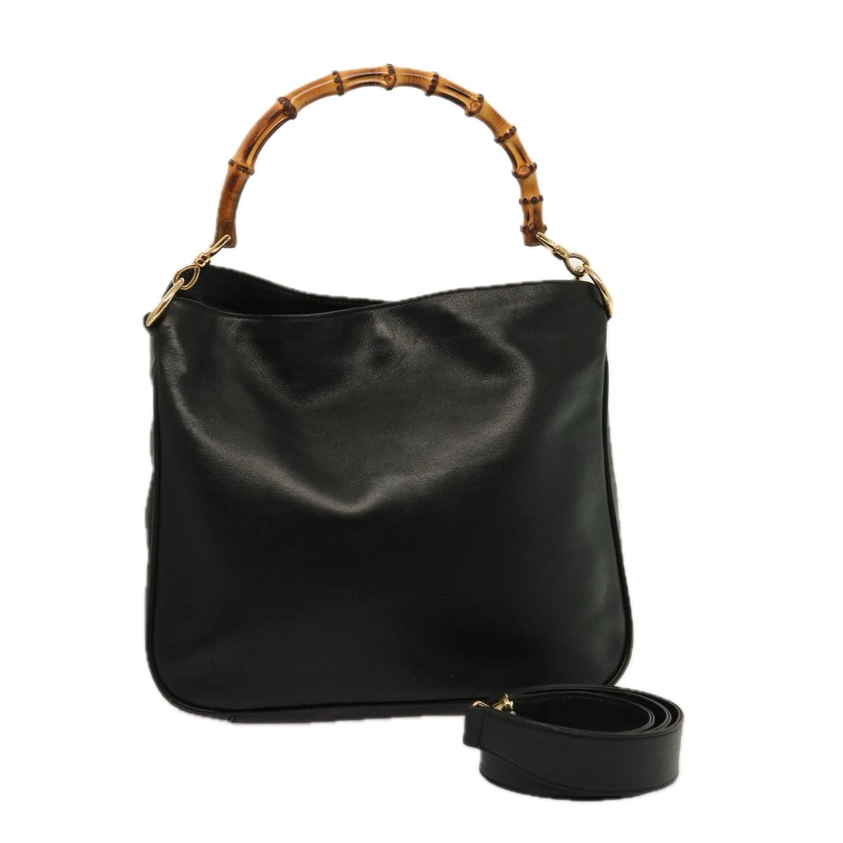 GUCCI Bamboo Shoulder Bag Leather 2way Black 001 1638 2123 75603