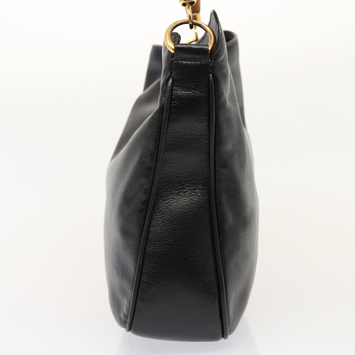 GUCCI Bamboo Hand Bag Leather 2way Black 001 14 1638 75604