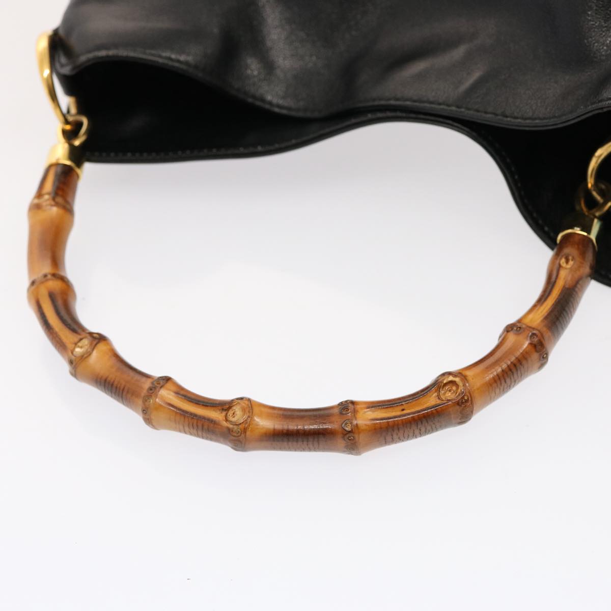 GUCCI Bamboo Hand Bag Leather 2way Black 001 14 1638 75604