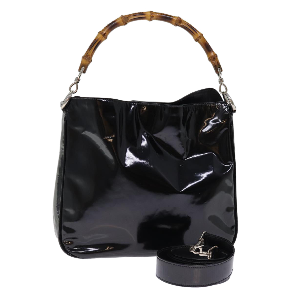 GUCCI Bamboo Shoulder Bag Patent leather 2way Black 001 2113 1638 75605