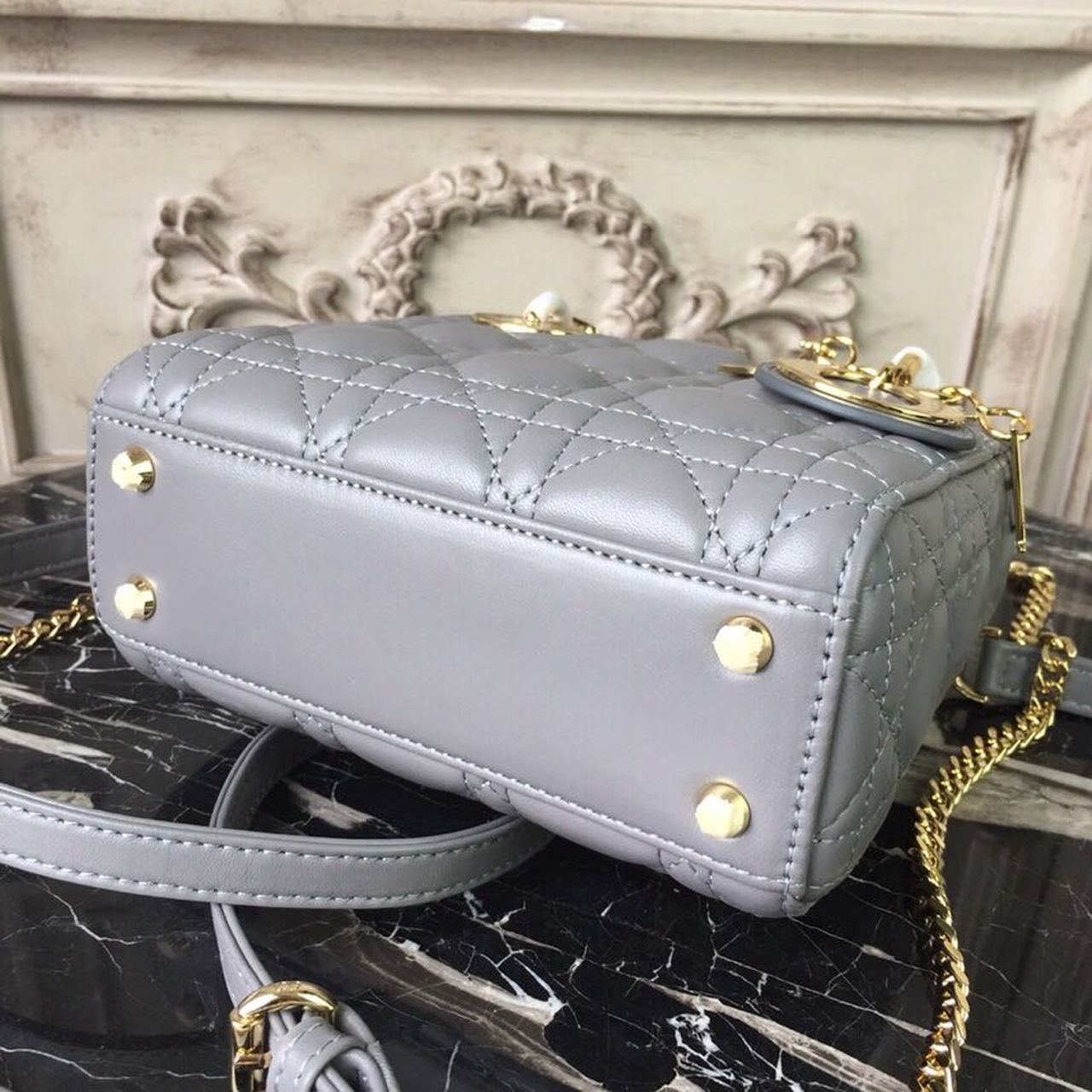GLAMI Mini Lady Bag Gold Toned Hardware Grey For Women 18cm/7in CD