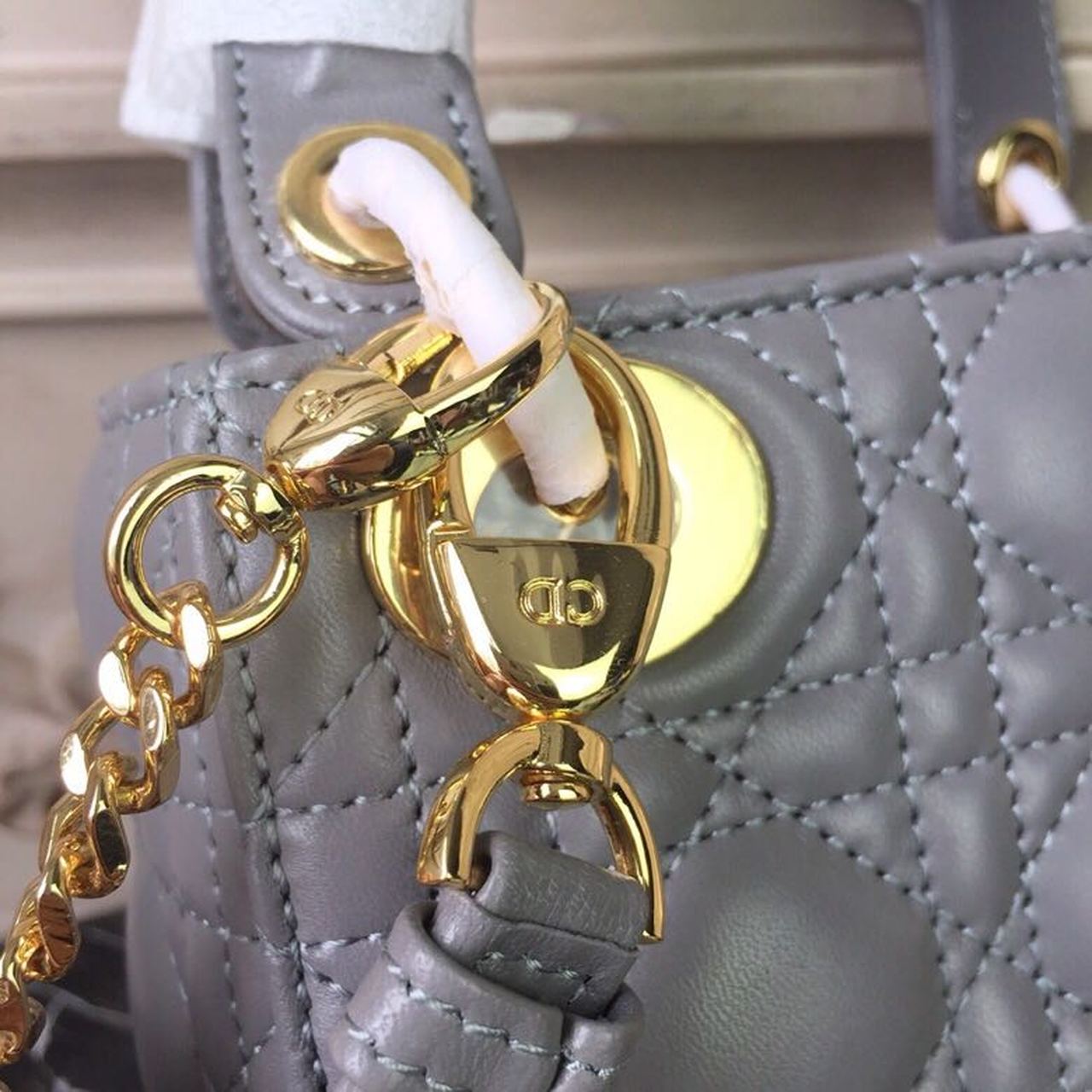 GLAMI Mini Lady Bag Gold Toned Hardware Grey For Women 18cm/7in CD