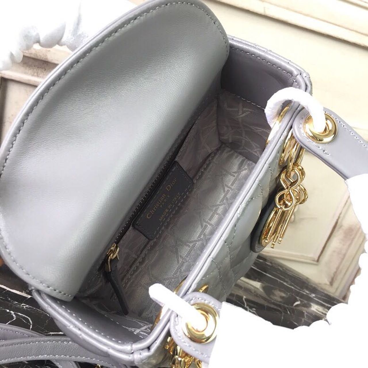 GLAMI Mini Lady Bag Gold Toned Hardware Grey For Women 18cm/7in CD