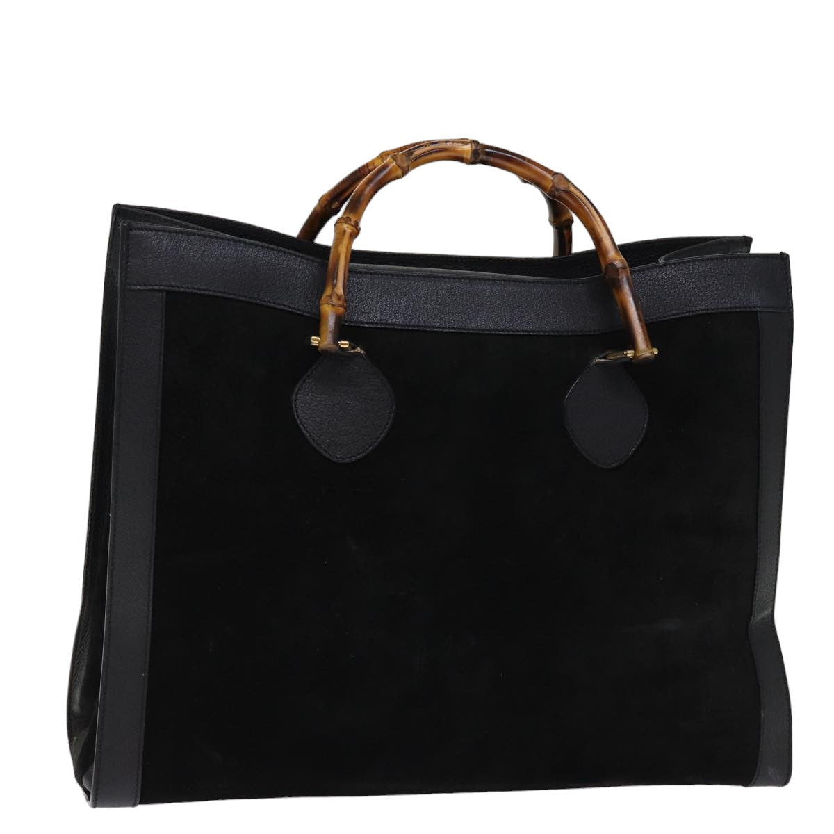 GUCCI Bamboo Tote Bag Suede Black 002 1186 0259 75677