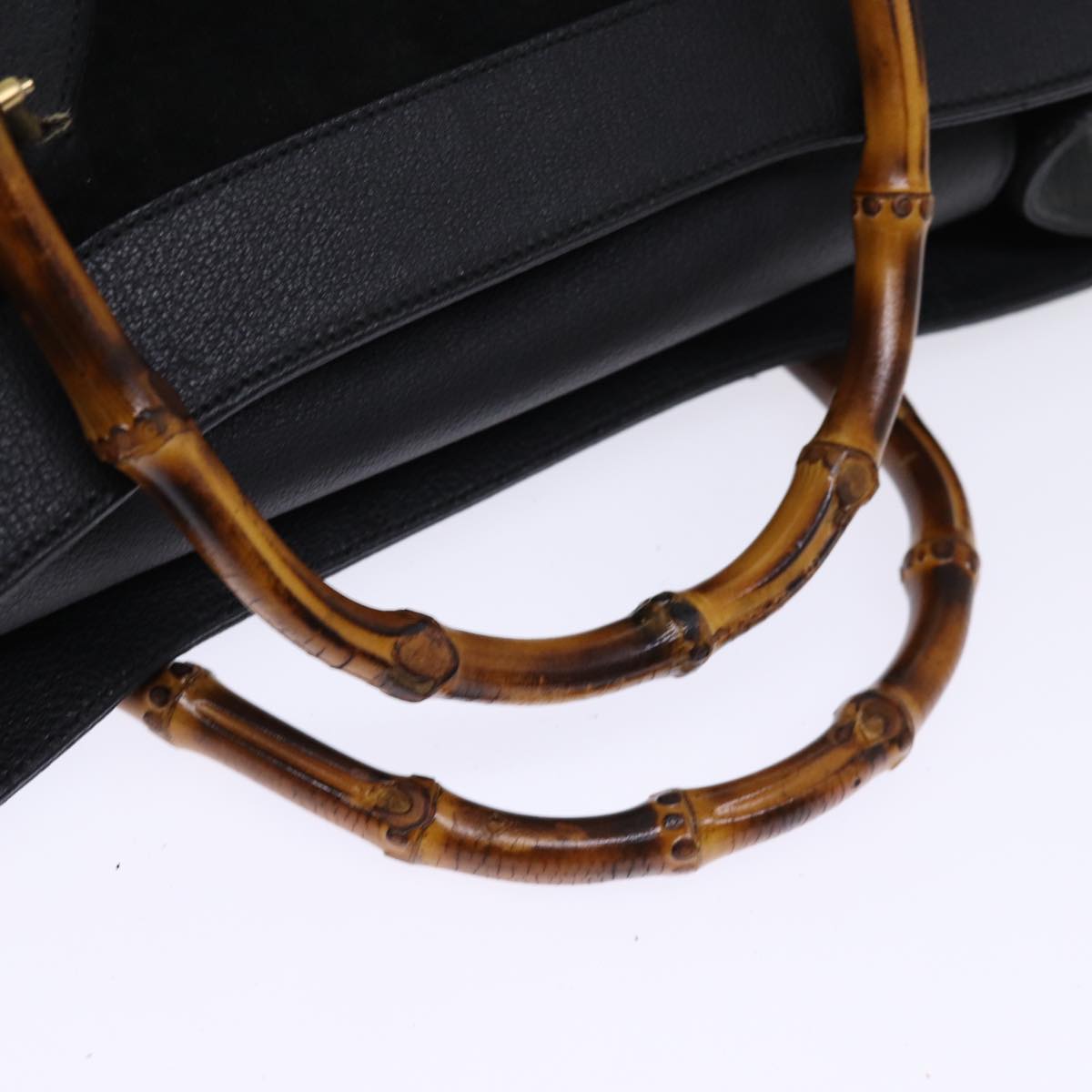 GUCCI Bamboo Tote Bag Suede Black 002 1186 0259 75677