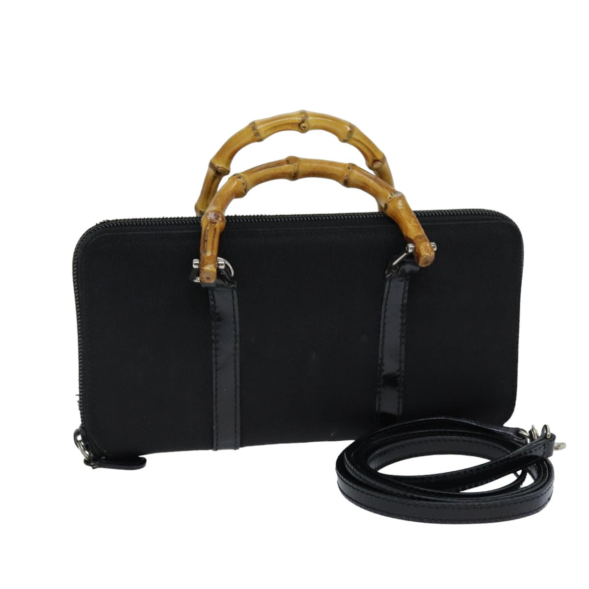 GUCCI Bamboo Shoulder Bag Nylon 2way Black 039 1998 0700 75687