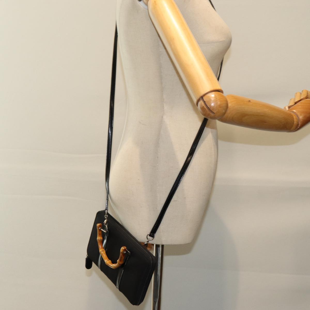 GUCCI Bamboo Shoulder Bag Nylon 2way Black 039 1998 0700 75687