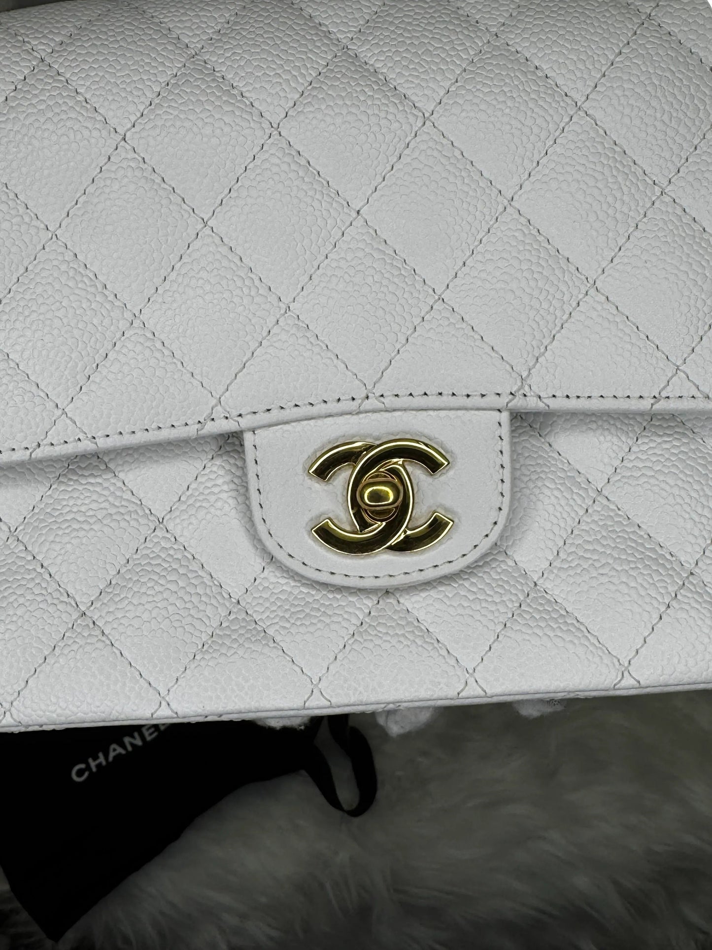 Chanel Classic Double Flap Bag White Caviar With Gold-toned Hardware B20-01