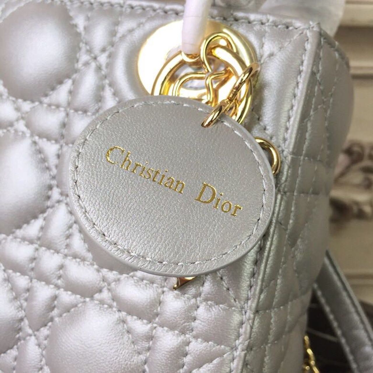GLAMI Mini Lady Bag Silver with Chain Gold Toned Hardware For Women 6.5in/17cm CD