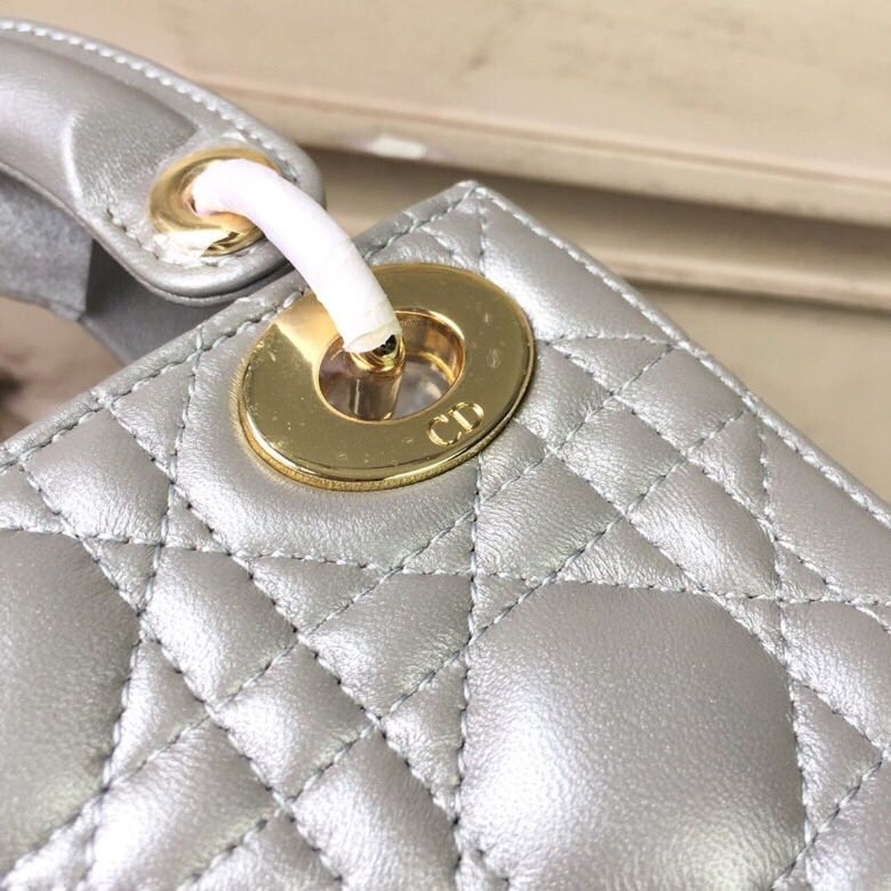 GLAMI Mini Lady Bag Silver with Chain Gold Toned Hardware For Women 6.5in/17cm CD