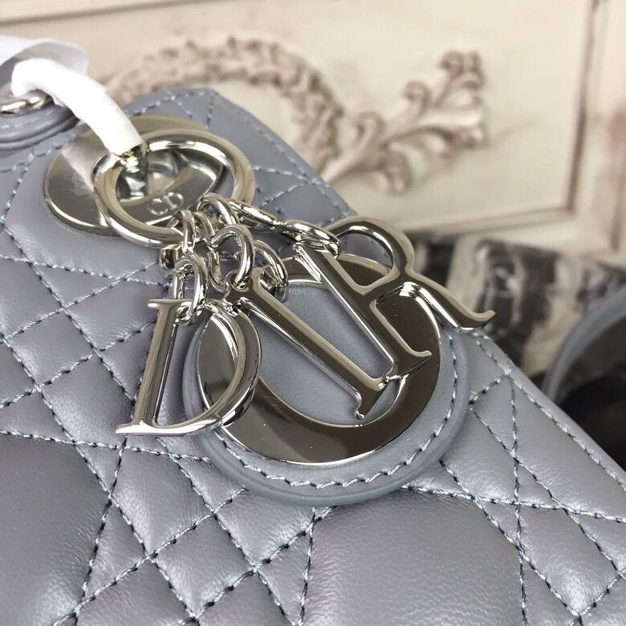 GLAMI Mini Lady Bag 18cm with Chain Silver Hardware Lambskin Grey For Women 6.5in/17cm CD