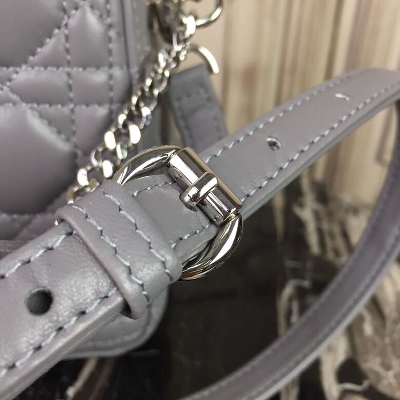 GLAMI Mini Lady Bag 18cm with Chain Silver Hardware Lambskin Grey For Women 6.5in/17cm CD