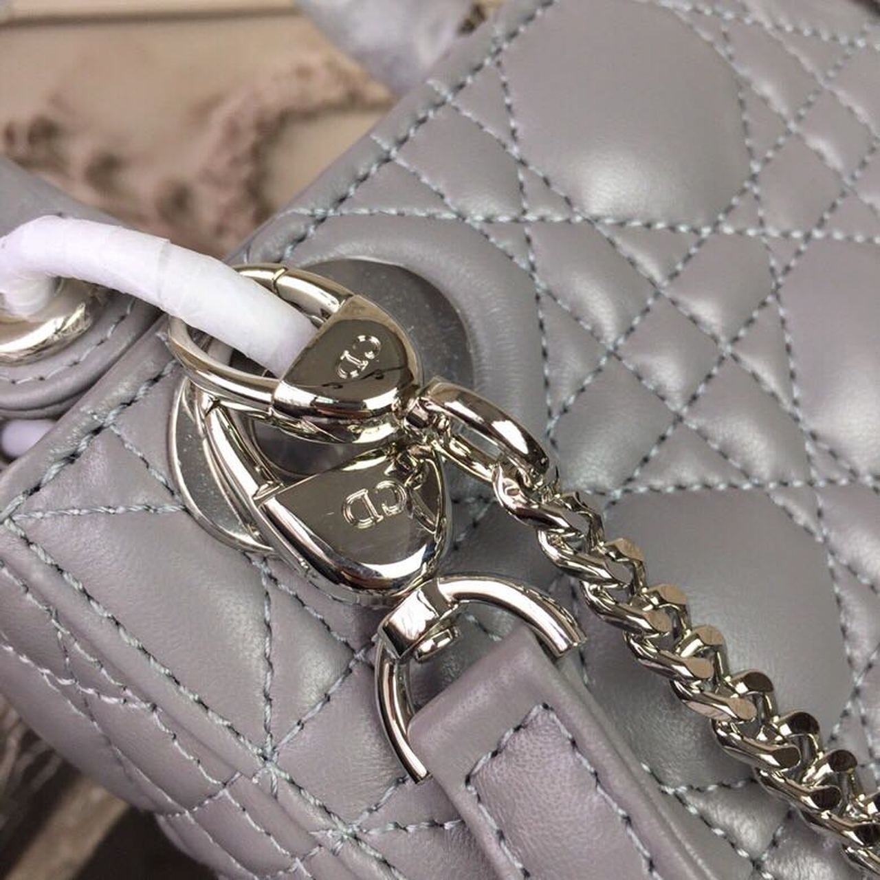 GLAMI Mini Lady Bag 18cm with Chain Silver Hardware Lambskin Grey For Women 6.5in/17cm CD