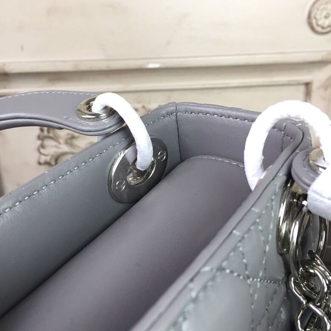 GLAMI Mini Lady Bag 18cm with Chain Silver Hardware Lambskin Grey For Women 6.5in/17cm CD