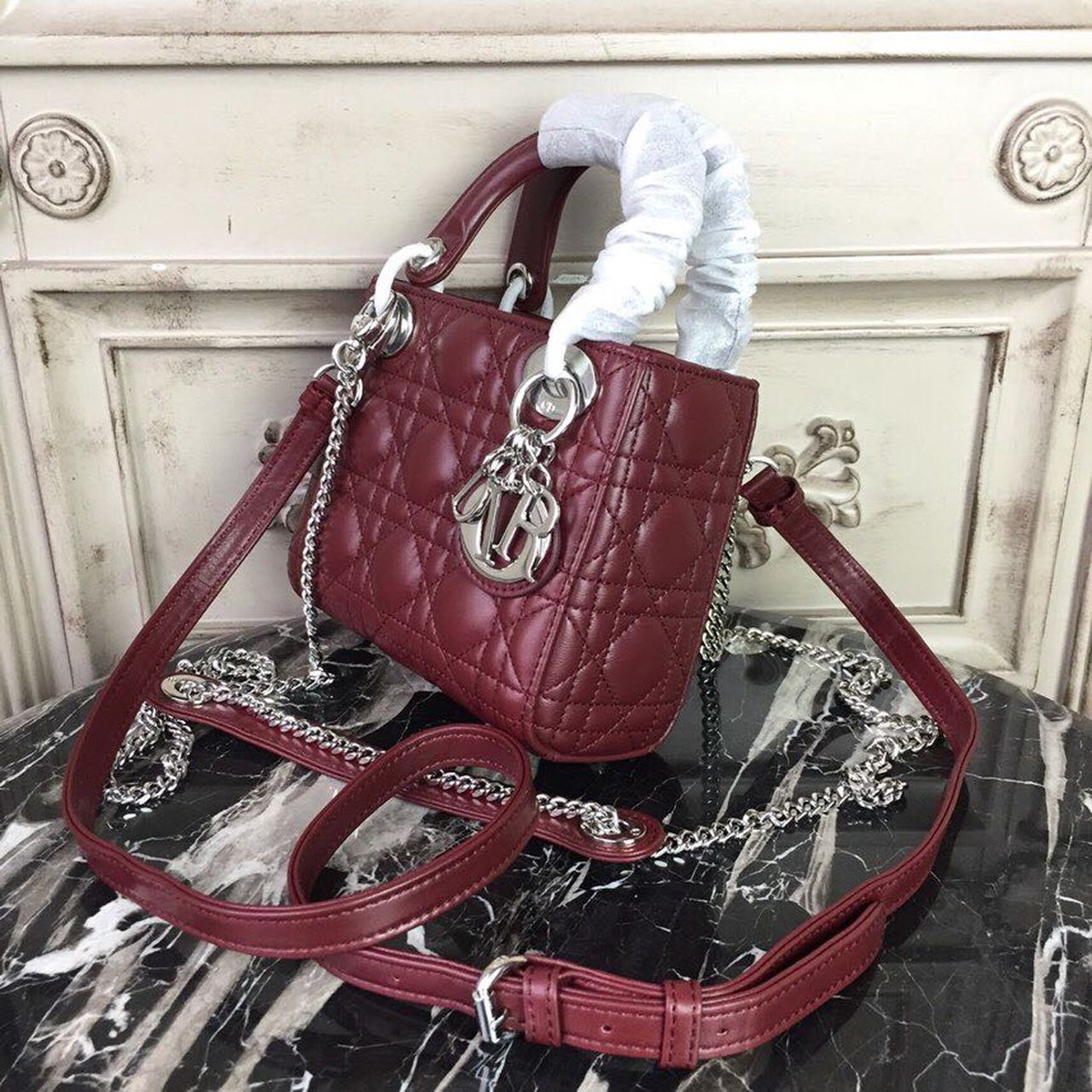 GLAMI Mini Lady Bag with Chain Silver Hardware Burgundy For Women 6.5in/17cm CD
